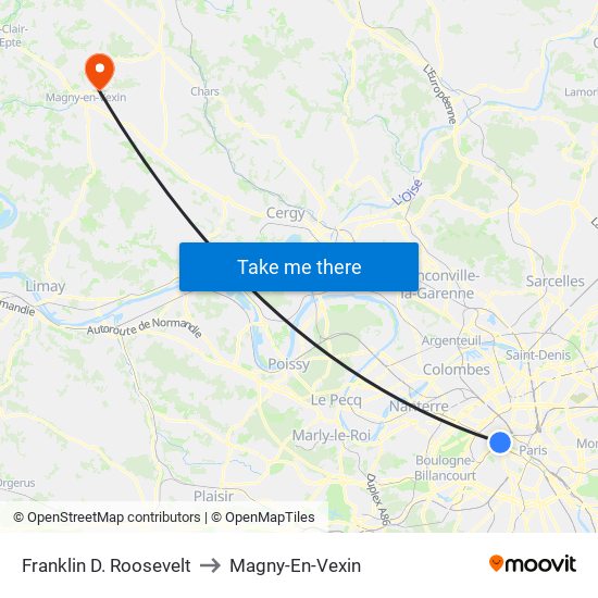 Franklin D. Roosevelt to Magny-En-Vexin map