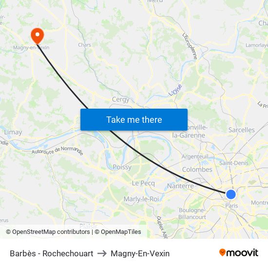 Barbès - Rochechouart to Magny-En-Vexin map
