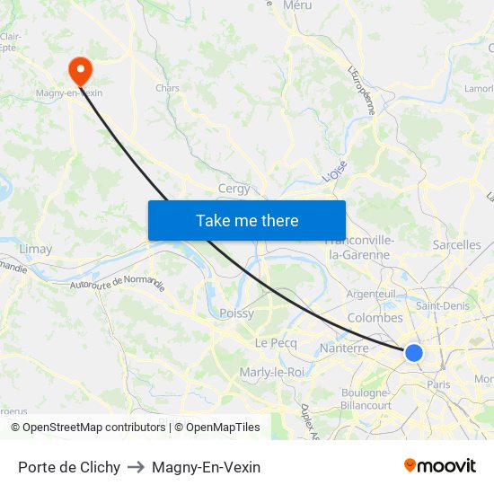 Porte de Clichy to Magny-En-Vexin map