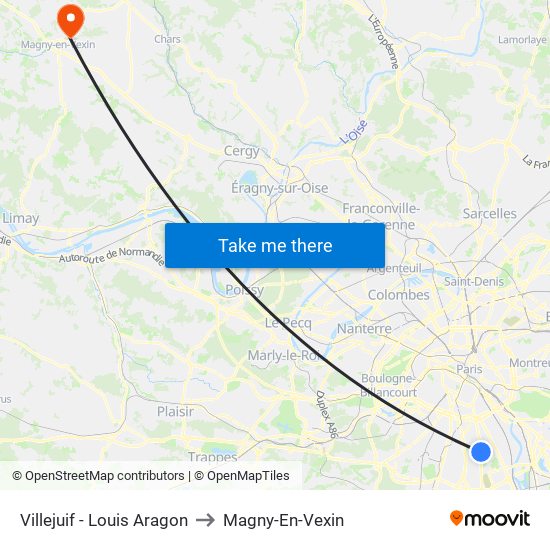 Villejuif - Louis Aragon to Magny-En-Vexin map