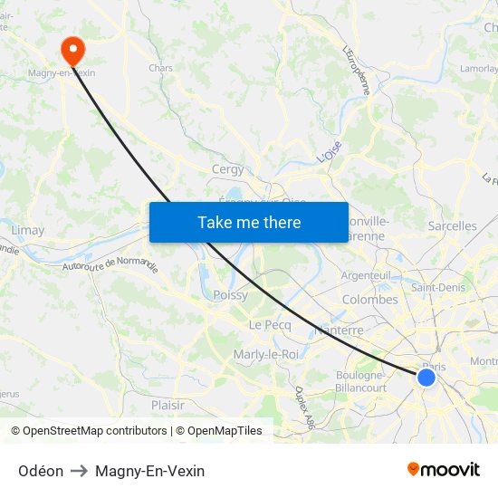 Odéon to Magny-En-Vexin map