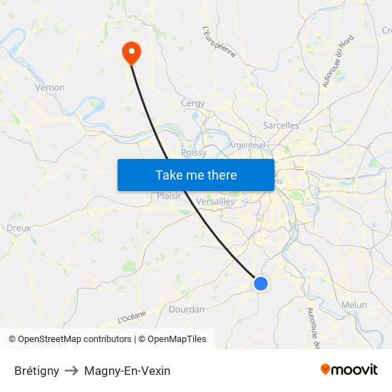 Brétigny to Magny-En-Vexin map