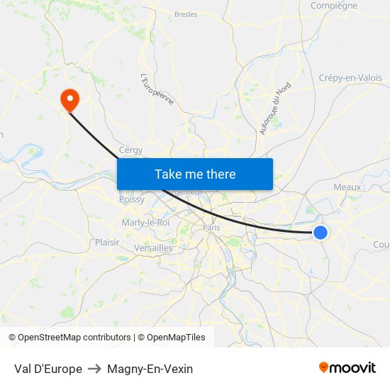 Val D'Europe to Magny-En-Vexin map