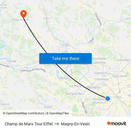 Champ de Mars Tour Eiffel to Magny-En-Vexin map