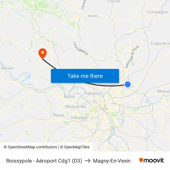 Roissypole - Aéroport Cdg1 (D3) to Magny-En-Vexin map