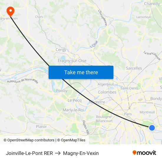 Joinville-Le-Pont RER to Magny-En-Vexin map