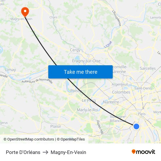 Porte D'Orléans to Magny-En-Vexin map