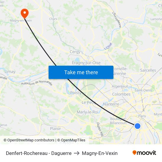 Denfert-Rochereau - Daguerre to Magny-En-Vexin map
