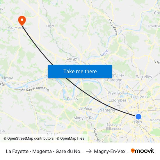 La Fayette - Magenta - Gare du Nord to Magny-En-Vexin map