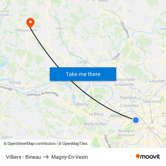 Villiers - Bineau to Magny-En-Vexin map
