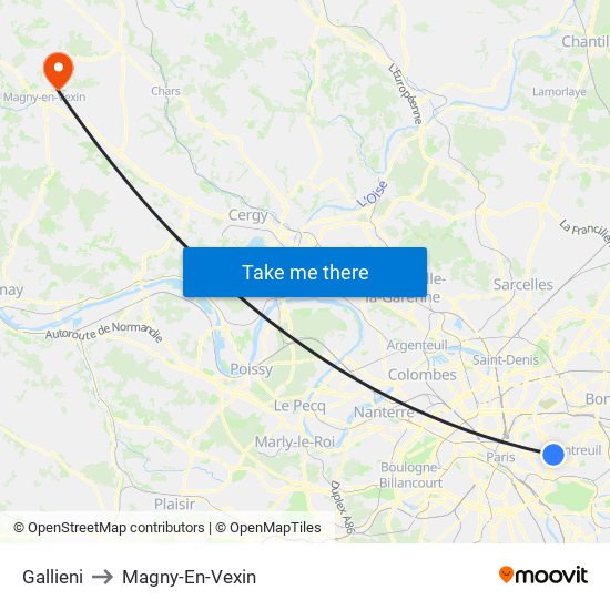 Gallieni to Magny-En-Vexin map