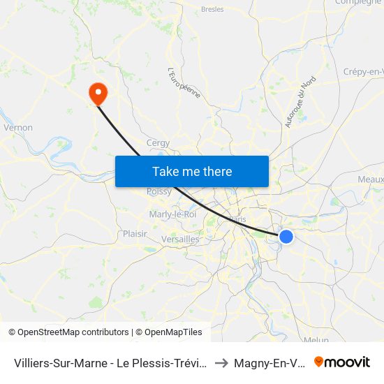 Villiers-Sur-Marne - Le Plessis-Trévise RER to Magny-En-Vexin map