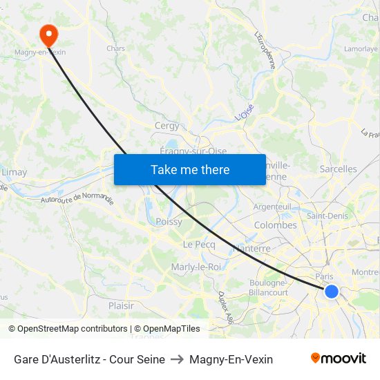 Gare D'Austerlitz - Cour Seine to Magny-En-Vexin map