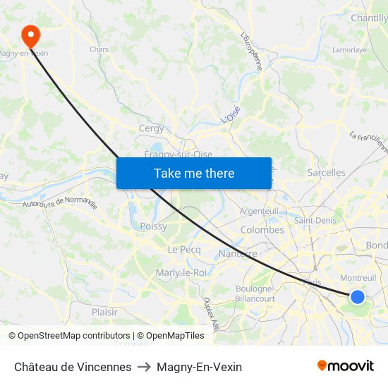 Château de Vincennes to Magny-En-Vexin map