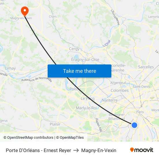 Porte D'Orléans - Ernest Reyer to Magny-En-Vexin map