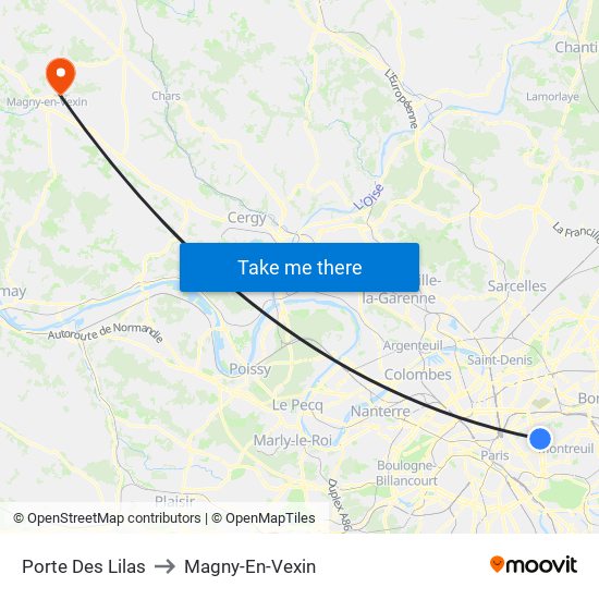 Porte Des Lilas to Magny-En-Vexin map