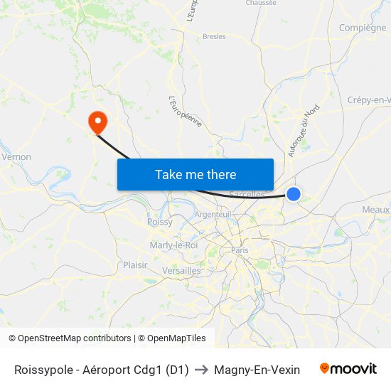 Roissypole - Aéroport Cdg1 (D1) to Magny-En-Vexin map