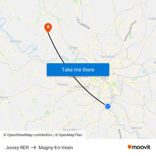 Juvisy RER to Magny-En-Vexin map
