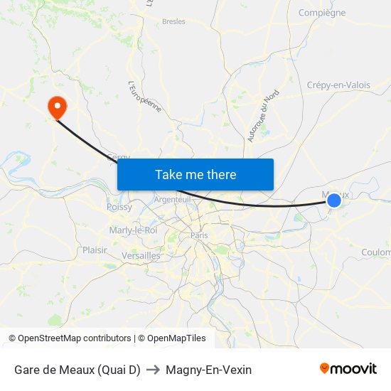 Gare de Meaux (Quai D) to Magny-En-Vexin map