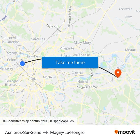 Asnieres-Sur-Seine to Magny-Le-Hongre map