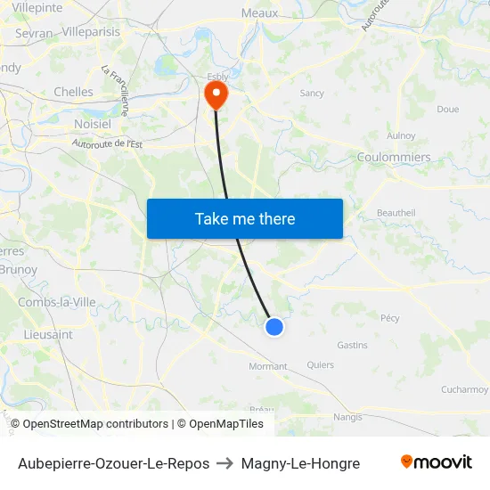 Aubepierre-Ozouer-Le-Repos to Magny-Le-Hongre map