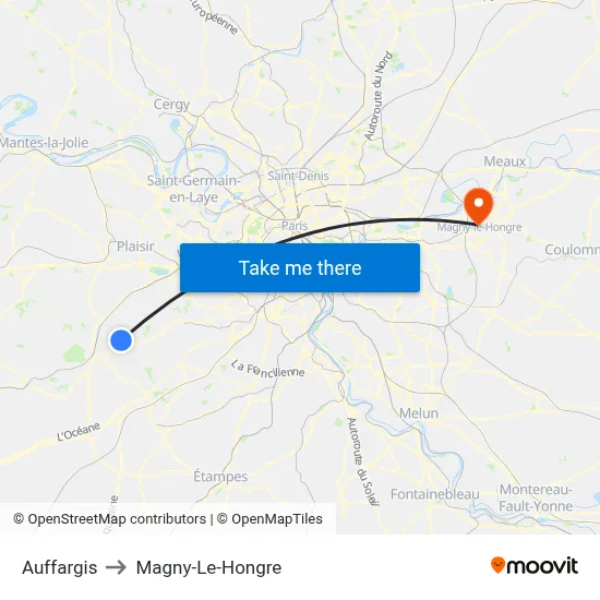 Auffargis to Magny-Le-Hongre map