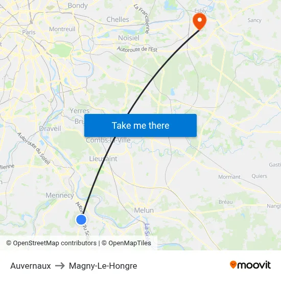 Auvernaux to Magny-Le-Hongre map