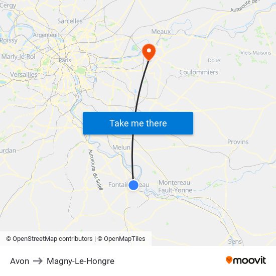 Avon to Magny-Le-Hongre map