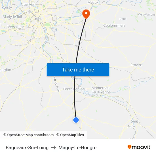 Bagneaux-Sur-Loing to Magny-Le-Hongre map