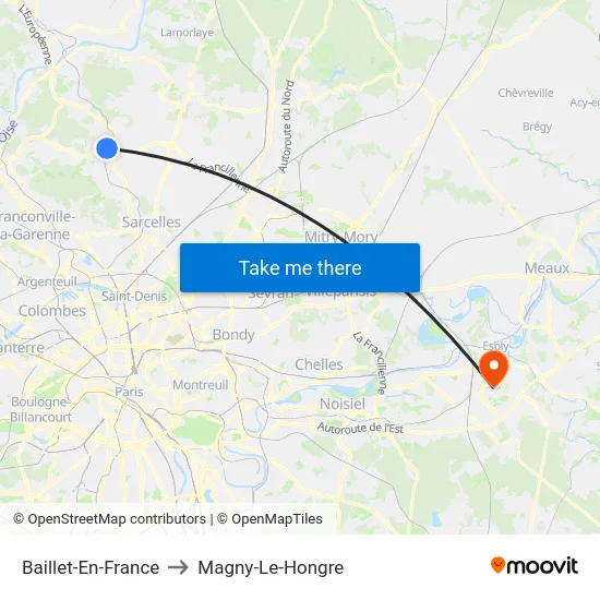 Baillet-En-France to Magny-Le-Hongre map