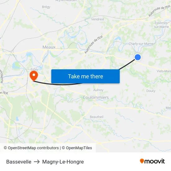 Bassevelle to Magny-Le-Hongre map