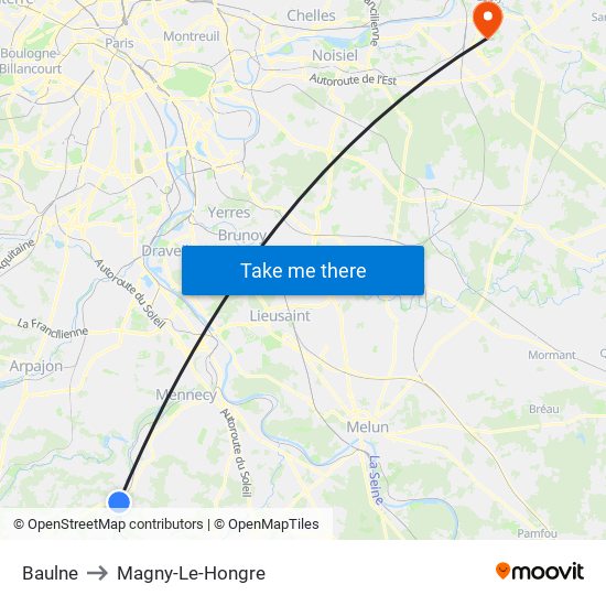 Baulne to Magny-Le-Hongre map