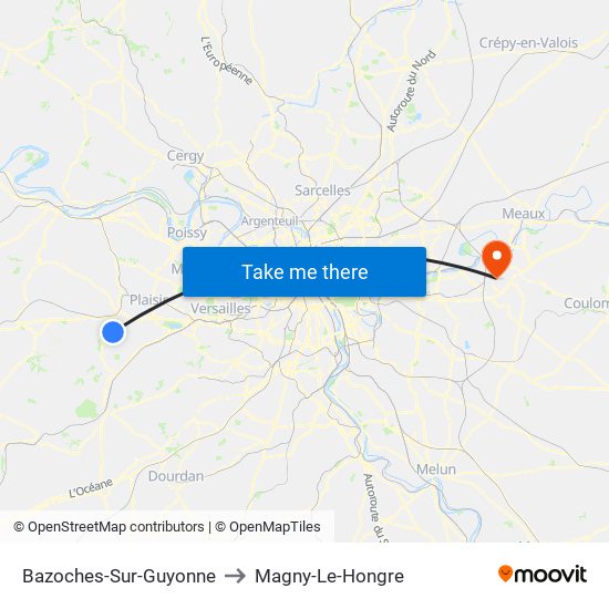 Bazoches-Sur-Guyonne to Magny-Le-Hongre map