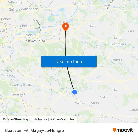 Beauvoir to Magny-Le-Hongre map