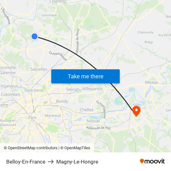 Belloy-En-France to Magny-Le-Hongre map
