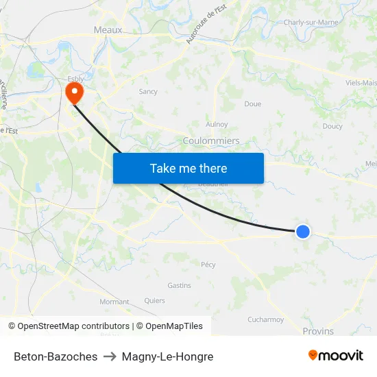 Beton-Bazoches to Magny-Le-Hongre map