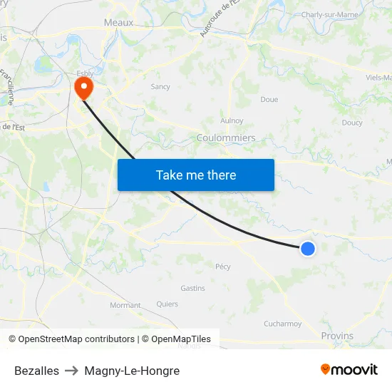 Bezalles to Magny-Le-Hongre map