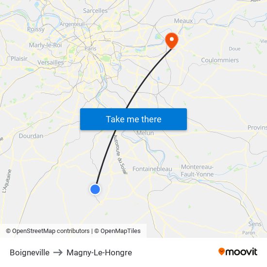 Boigneville to Magny-Le-Hongre map