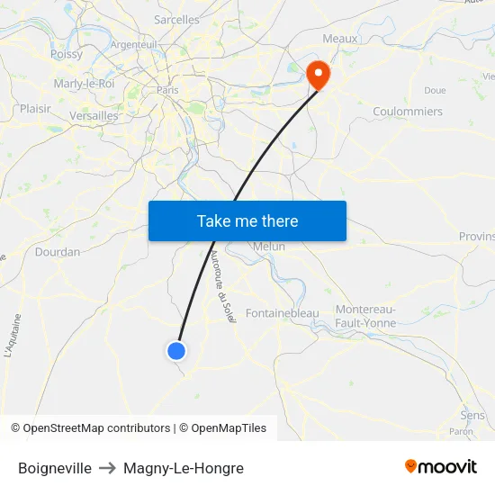 Boigneville to Magny-Le-Hongre map