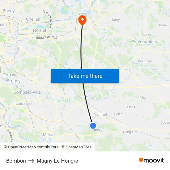 Bombon to Magny-Le-Hongre map