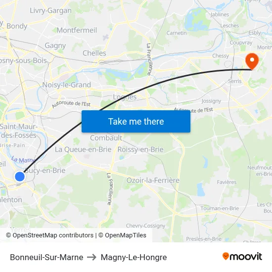 Bonneuil-Sur-Marne to Magny-Le-Hongre map