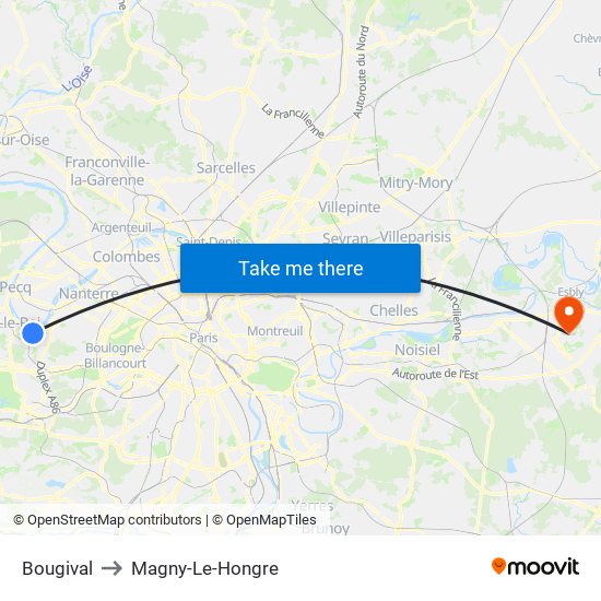 Bougival to Magny-Le-Hongre map