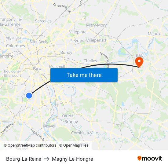 Bourg-La-Reine to Magny-Le-Hongre map