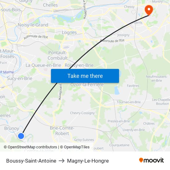 Boussy-Saint-Antoine to Magny-Le-Hongre map