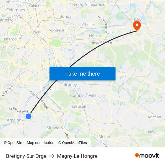 Bretigny-Sur-Orge to Magny-Le-Hongre map
