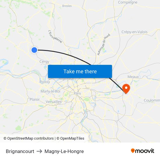 Brignancourt to Magny-Le-Hongre map