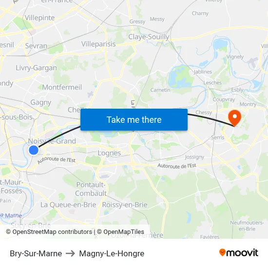 Bry-Sur-Marne to Magny-Le-Hongre map