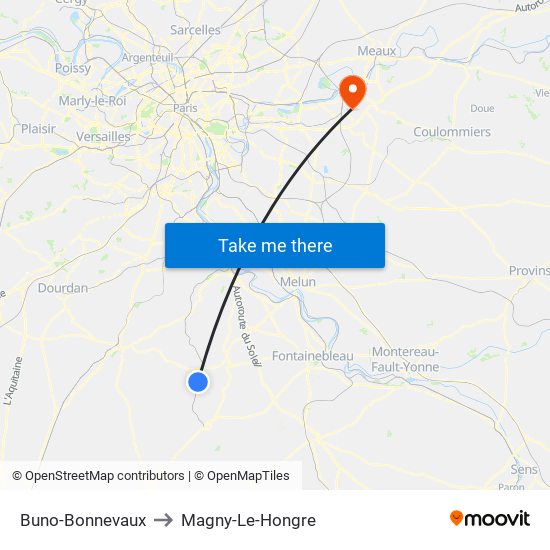 Buno-Bonnevaux to Magny-Le-Hongre map