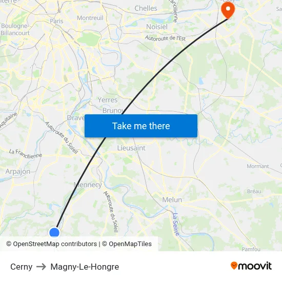 Cerny to Magny-Le-Hongre map