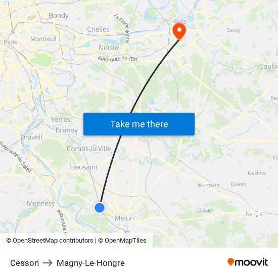 Cesson to Magny-Le-Hongre map
